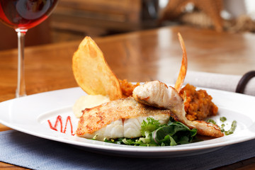 roasted pikeperch fillet with mashed potatoes