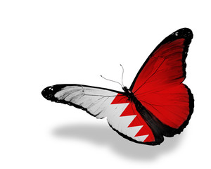 Obraz premium Bahraini flag butterfly flying, isolated on white background