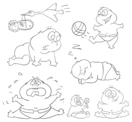 Vector babies contour collection on a white background