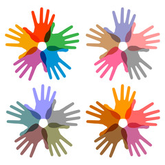 set of colorful hand print icons, vector