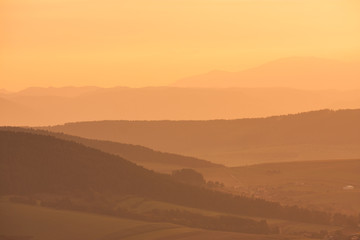 Overview of layered hills seen from Spissky castle
