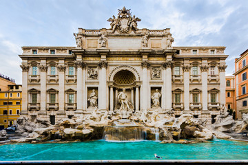 Fototapeta na wymiar Fontanna di Trevi w Rzymie, Włochy z gołębiem