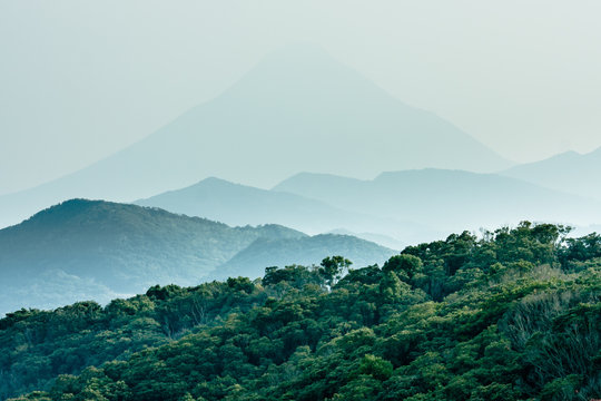 Layered hills with Mount Kaimon (Kaimondake)