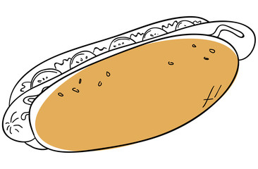 Vector hot dog is isolated on a white background
