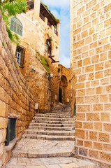 Narrow stone streets of ancient Tel Aviv, Israel - 41680214