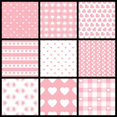 9 Different Seamless Pattern Hearts Rose/White © Jan Engel