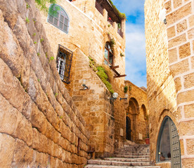 Narrow stone streets of ancient Tel Aviv, Israel - 41680263