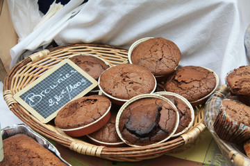 Fresh brownies on a market