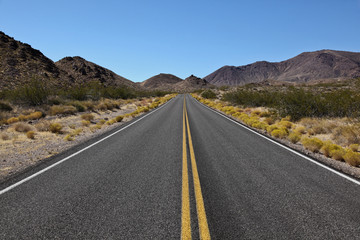 Long desert road ahead of Death Valley National Park, California