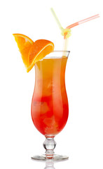 Orange alcohol cocktail with fruit slices isolated