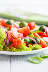 Vegetable Salad with Feta Cheese and Green Olives