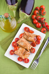 Eggplant roulades with cherry tomato salad.