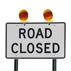 Road closed sign against a white background