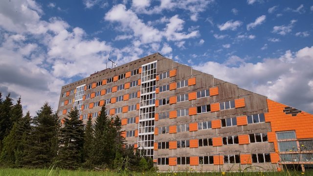 lost NVA Hotel with Clouds Timelapse 4K