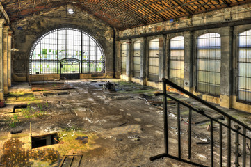Beautiful glass wall inside the hall of an abandoned coal mine - 41690098