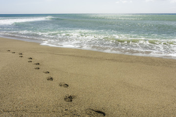 Orme sulla spiaggia in riva al mare
