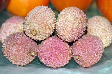 Closeup of some lychee (Litchi chinensis) fruits