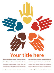 Circle of colorful hands with copy space vector.
