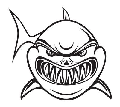 Angry shark black and white