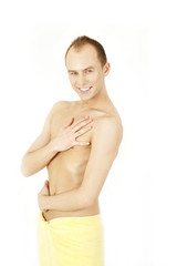 Naklejka premium Man covered with towel