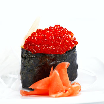 Sushi with flying fish caviar