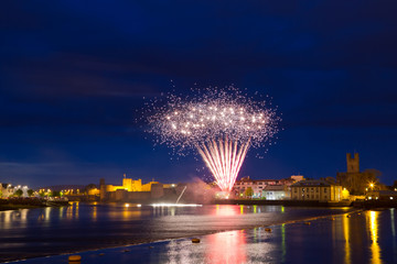 Fireworks over King John Castle in Limerick, Ireland