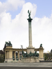 Fototapeta na wymiar Statues in Heroes Square in Budapest Hungary