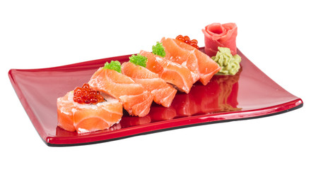 Japanese sushi traditional japanese food.Roll made of salmon, re