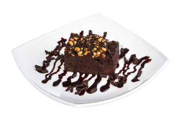 cake truffle with black chocolate sauce