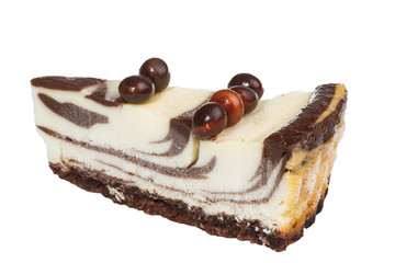 cheesecake with chocolate sauce.