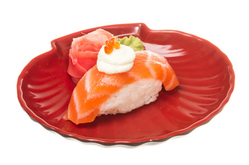 Salmon sushi on a White background