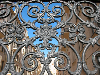 Lattice fences against the blue sky. St. Petersburg