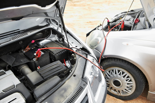 Starting Car Engine With Battery Jumper Cables