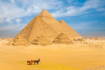 Papier Peint photo autocollant Egypte All Giza Pyramids Donkey Cart Family