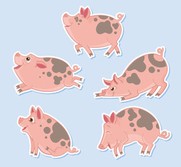 Five happy pigs prancing and playing