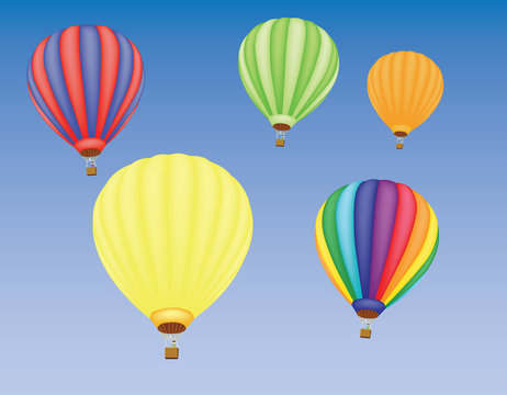 five hot air ballons in a sky vector illustration