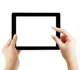 hands are pointing on touch screen ,touch- tablet