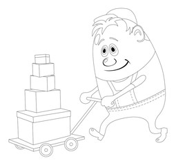 Worker with hand cart, contour