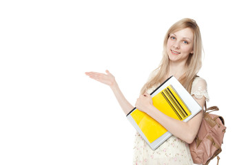 Young smiling student woman. Portrait of beautiful woman.