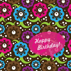 Birthday card with abstract seamless pattern