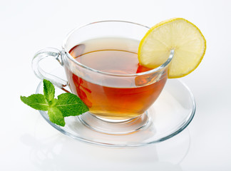 Cup of tea with lemon and mint