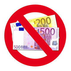 Schild: Keine Annahme von 200 und 500 Euro Scheinen