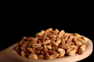 farro su cucchiaio di legno