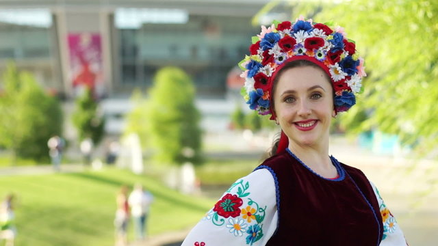 Portrait of a young adult Ukrainian girl laughing. Euro-2012