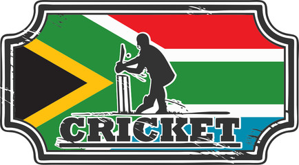 Abstract grungy cricket stamp with South Africa flag, vector
