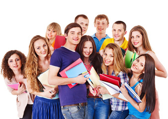 Group student with notebook.