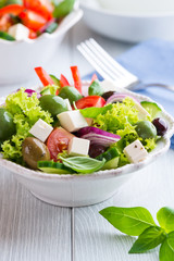 Bowl of Vegetable Salad with Feta Cheese and Olives