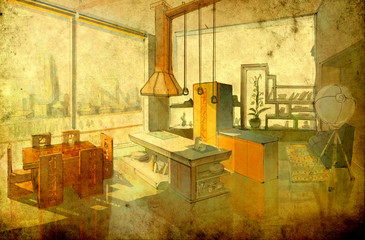 dining-room interior - picture in retro style