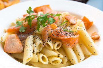 close-up of plate of pasta