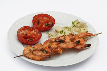 grigliata_ pomodori, mazzancolle e insalata di seppia